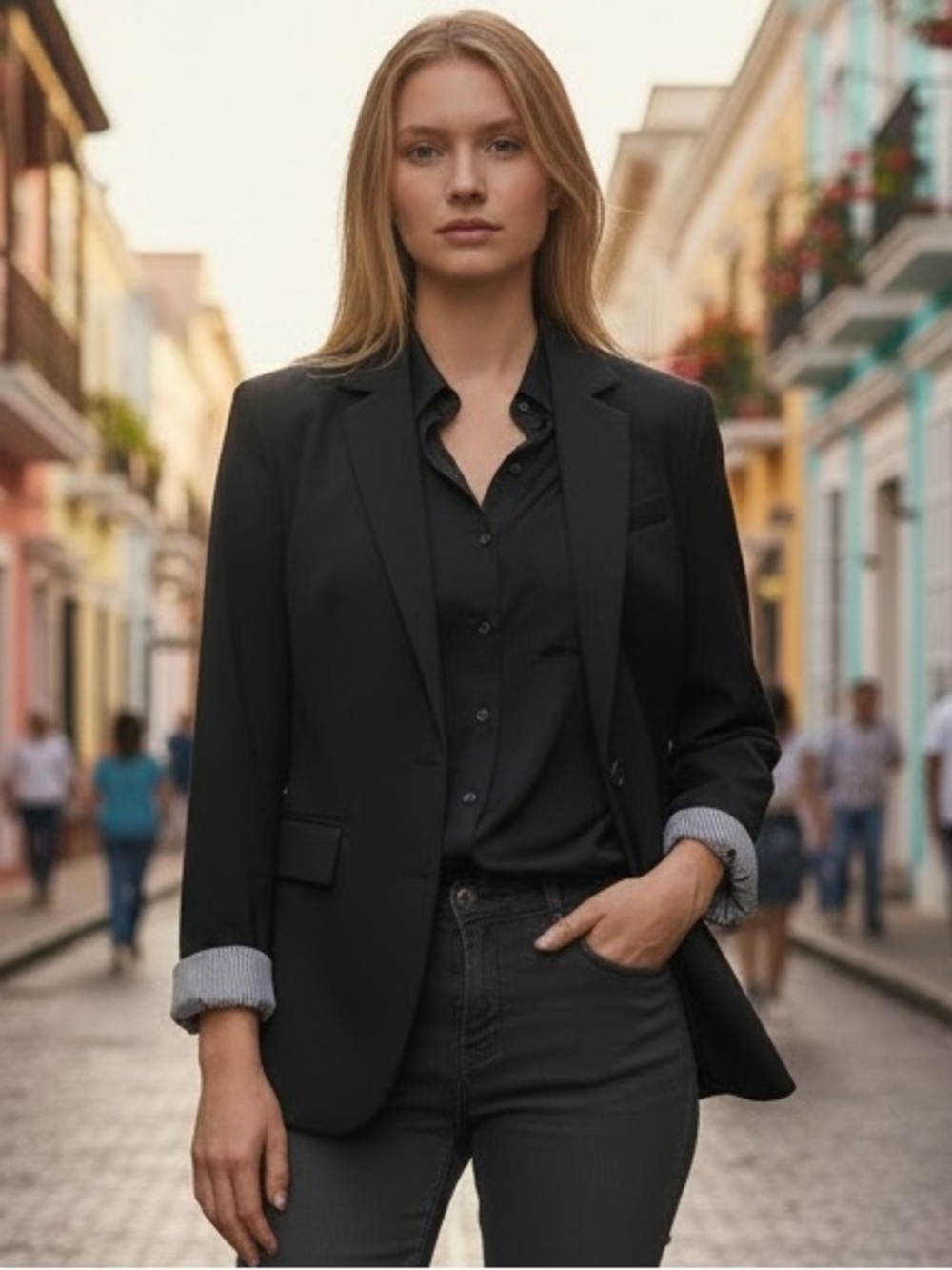 Sisley Classic Black Blazer -Tailored Dark Academia Jacket ( Best Size 4)
